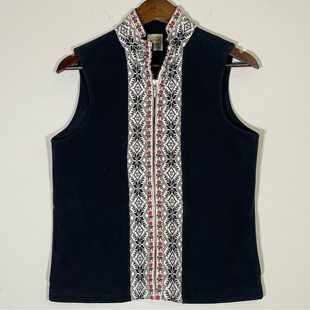 L.L. Bean Women's Nordic Embroidered Snowflake Fair Isle Fleece Vest Small Y2K